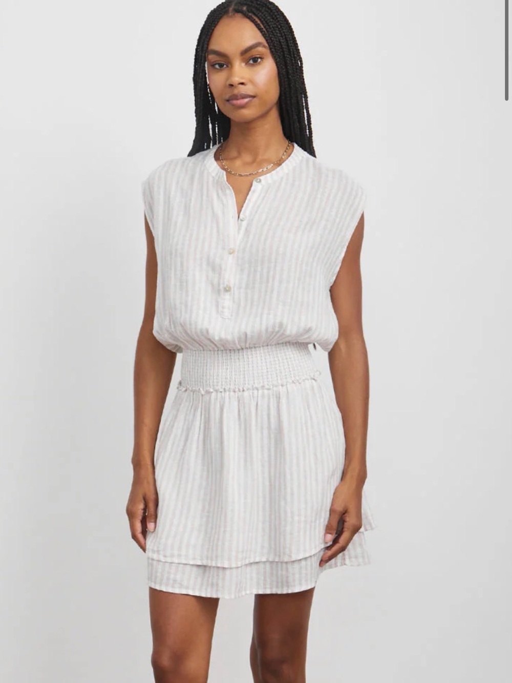 Rails White and Light Gray Striped Smocked Waist Dress